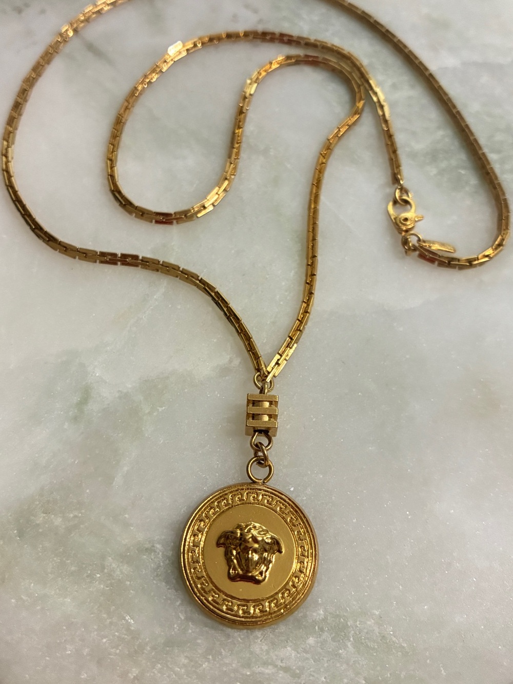 Versace Medusa Button Charm Necklace Upcycled